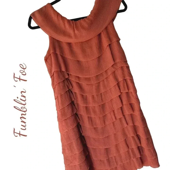 NWOT | SLEEVELESS SILK DRESS RUFFLES TIERED FUMBLIN’ FOE | SIZE: MEDIUM - Picture 1 of 12
